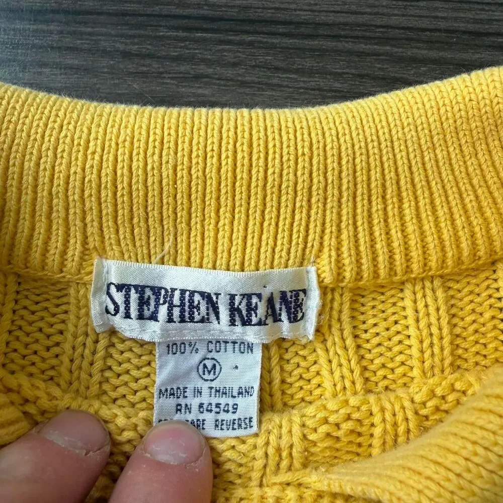 Vintage 80s Yellow Stephen Kean polo knit sweater Size Medium 100% Cotton